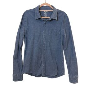 True Classic chambray button down medium blue cotton